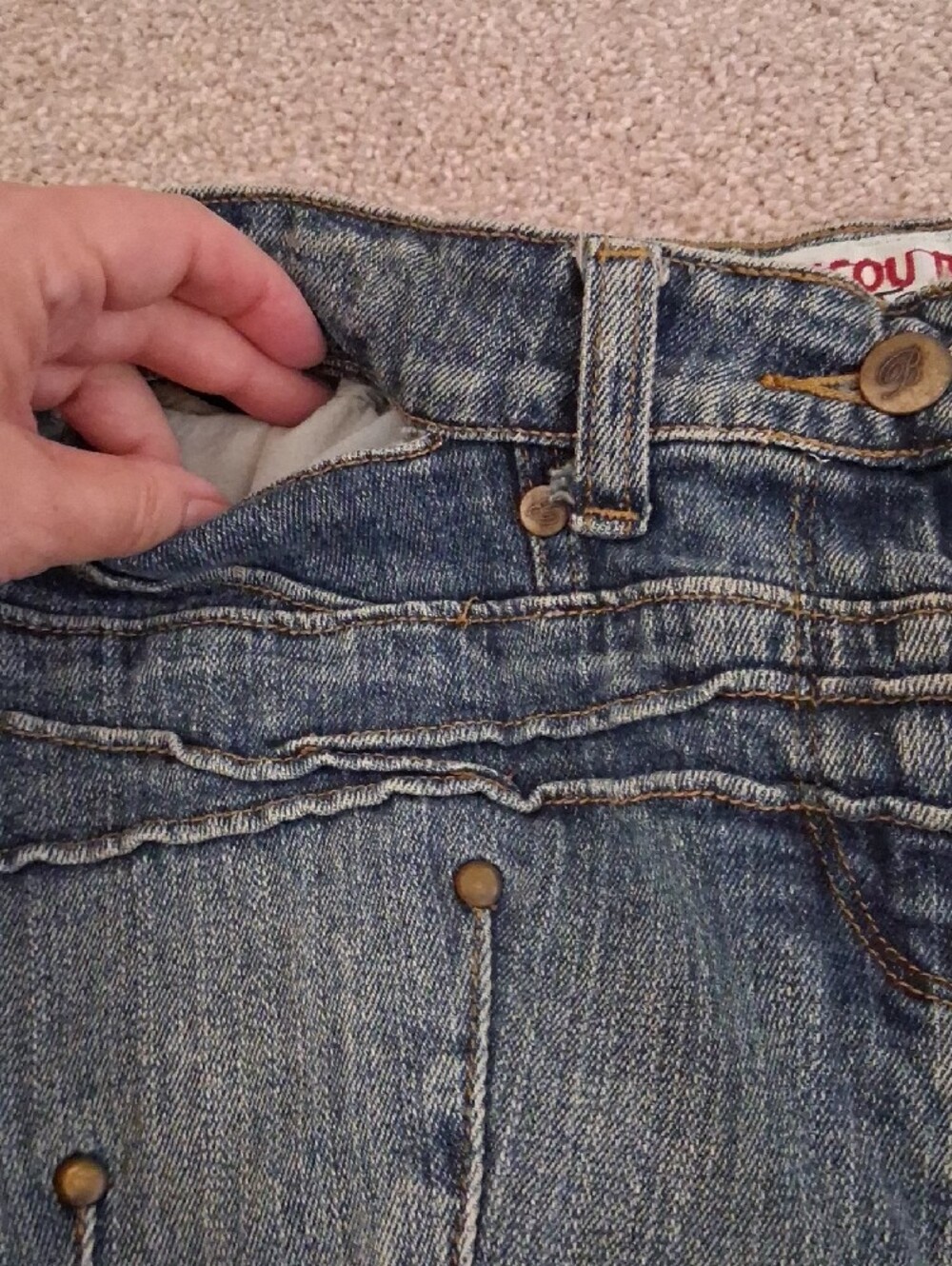 Bisou Bisou VTG Y2K Distressed Blue Denim WashSkirt. Boho ALine Mermaid Maxi 12 - Picture 7 of 13